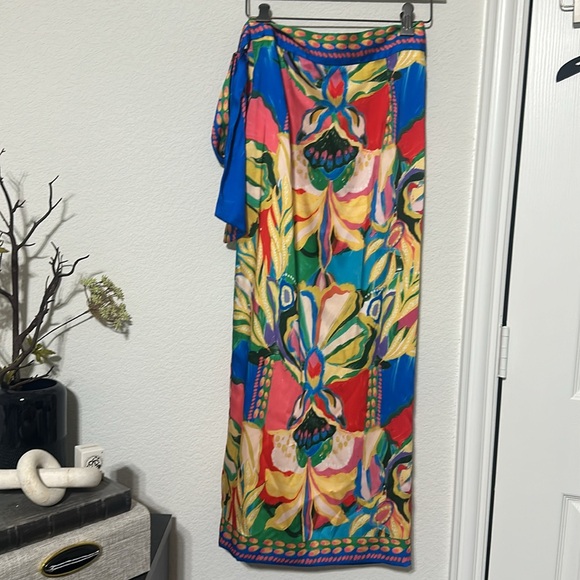 NWT ANTONIO MELANI Clio Floral Printed Satin Coordinating Wrap Midi Skirt - Picture 5 of 7